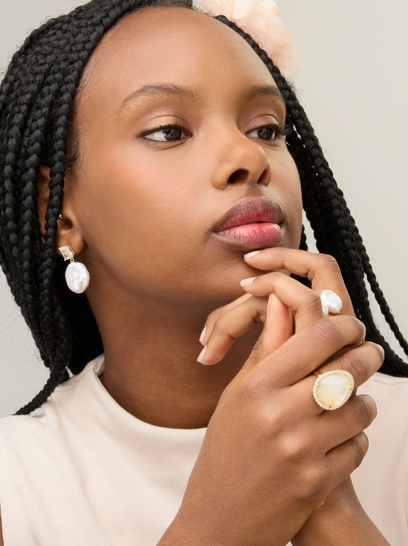 Boucles d'oreilles Luxenter en argent 925 et perles blanches finies et plaqué or 18k - Dyafa Blanc - Kiabi