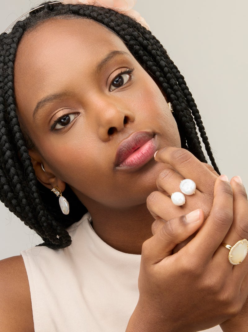 Boucles d'oreilles Luxenter en argent 925 et perles blanches finies et plaqué or 18k - Dyafa Blanc - Kiabi