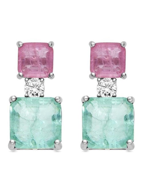 Boucles d'oreilles Luxenter en argent 925 et quartz hydrothermal vert pastel rhodié - Ulakha - Kiabi