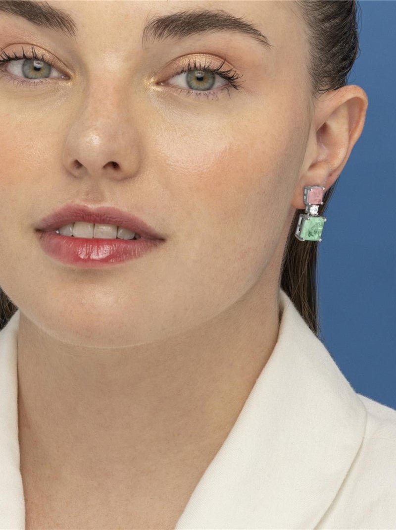 Boucles d'oreilles Luxenter en argent 925 et quartz hydrothermal vert pastel rhodié - Ulakha Vert - Kiabi