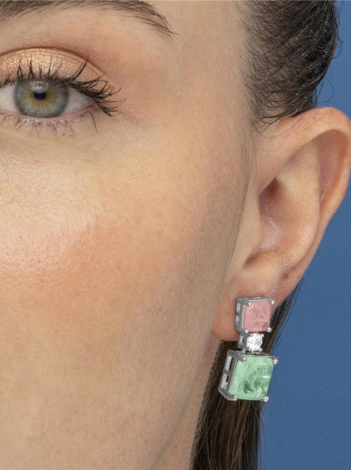 Boucles d'oreilles Luxenter en argent 925 et quartz hydrothermal vert pastel rhodié - Ulakha - Kiabi