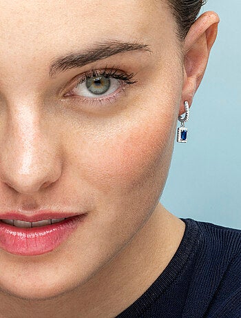 Boucles d'oreilles Luxenter en argent 925 et saphir CZ rhodié - Koiesa