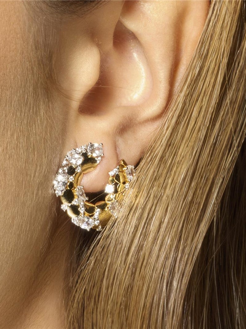 Boucles d'oreilles Luxenter en argent 925 et zircon brillant plaqué or jaune 18 carats - Larent Blanc - Kiabi