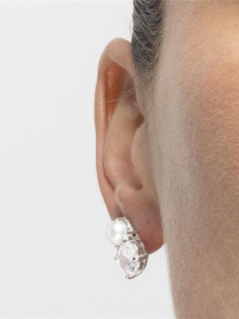 Boucles d'oreilles Luxenter en argent 925 et zircon brillant rhodié - Ward Blanc - Kiabi