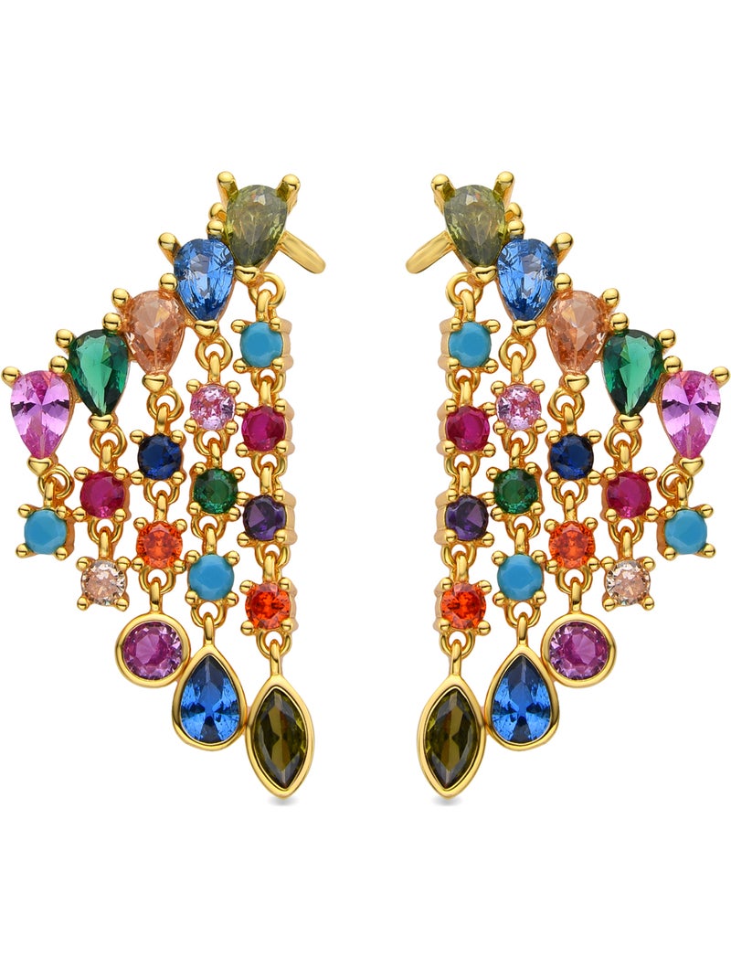 Boucles d'oreilles Luxenter en argent 925 et zircon multicolore finies et plaqué or 18k - Arkai Multicolore - Kiabi