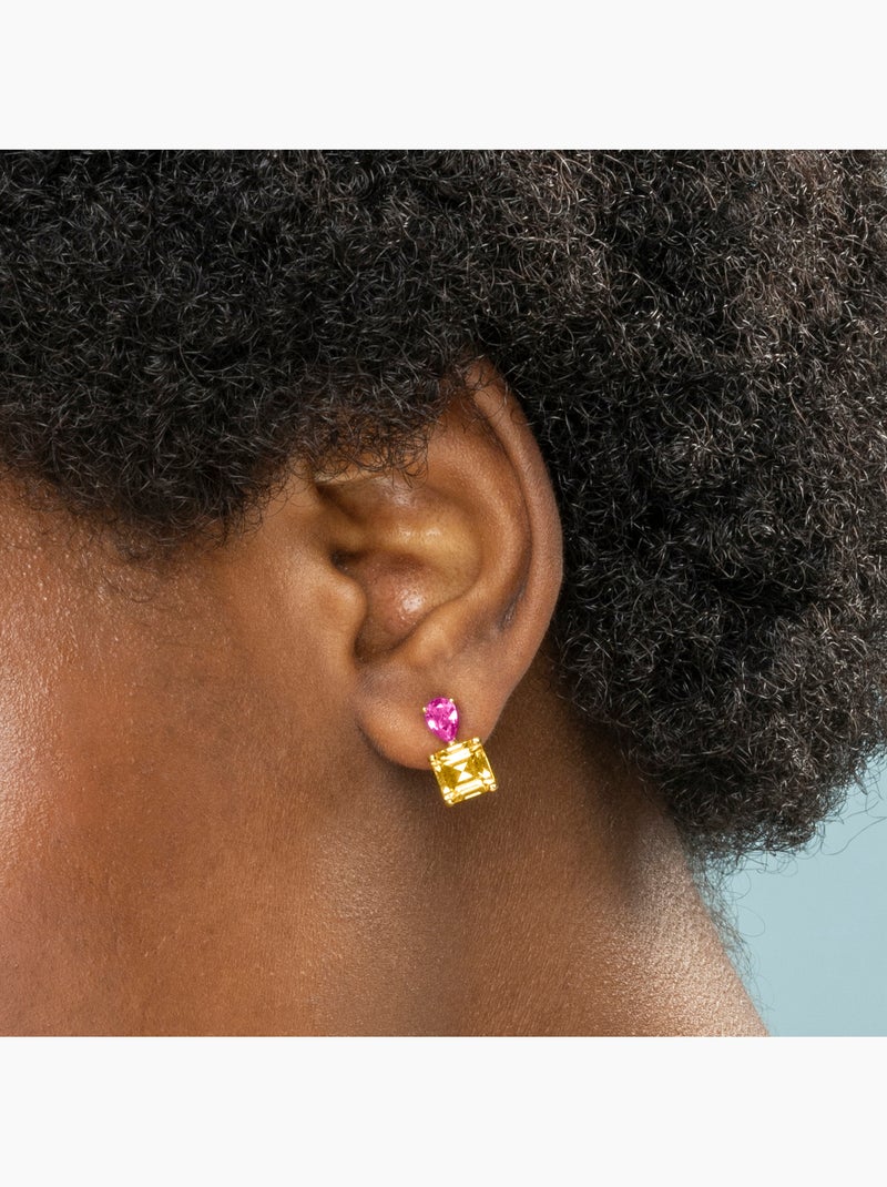 Boucles d'oreilles Luxenter en argent 925 et zircon multicolore finies et plaqué or 18k - Codua Jaune - Kiabi