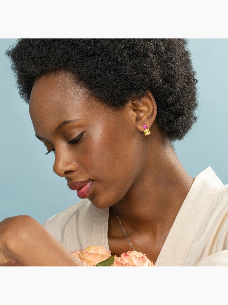 Boucles d'oreilles Luxenter en argent 925 et zircon multicolore finies et plaqué or 18k - Codua Jaune - Kiabi