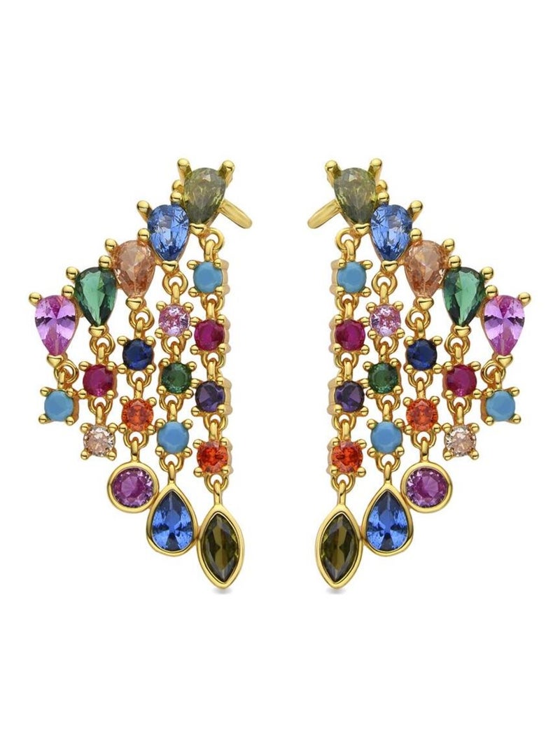 Boucles d'oreilles Luxenter en argent 925 et zircon multicolore finies plaqué or jaune 18k - Arkai Multicolore - Kiabi