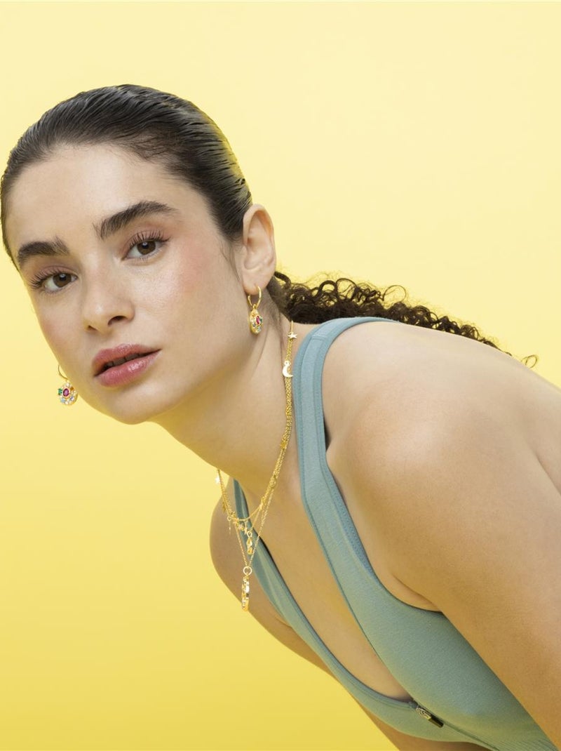 Boucles d'oreilles Luxenter en argent 925 et zircon multicolore finies plaqué or jaune 18k - Hatol Multicolore - Kiabi