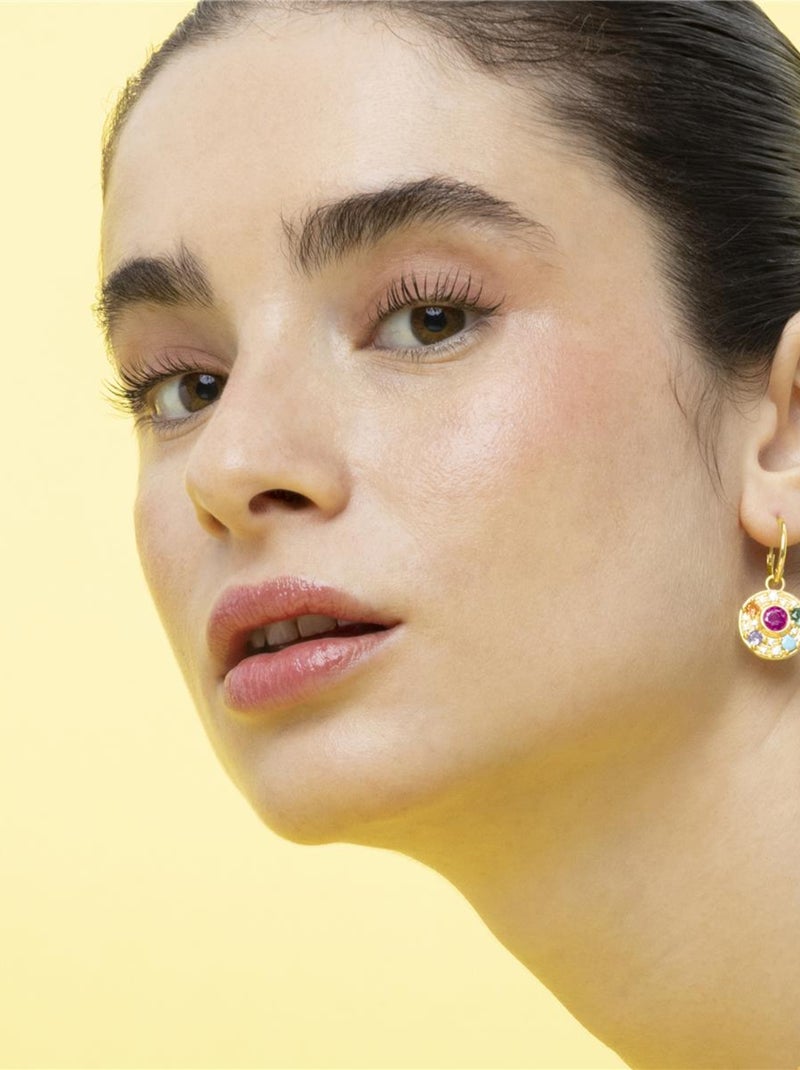 Boucles d'oreilles Luxenter en argent 925 et zircon multicolore finies plaqué or jaune 18k - Hatol Multicolore - Kiabi