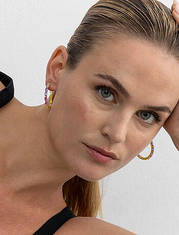 Boucles d'oreilles Luxenter en argent 925 et zircon multicolore finition or 18k - Zynsi