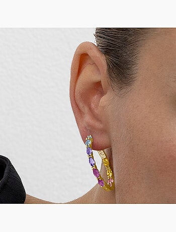 Boucles d'oreilles Luxenter en argent 925 et zircon multicolore finition or 18k - Zynsi