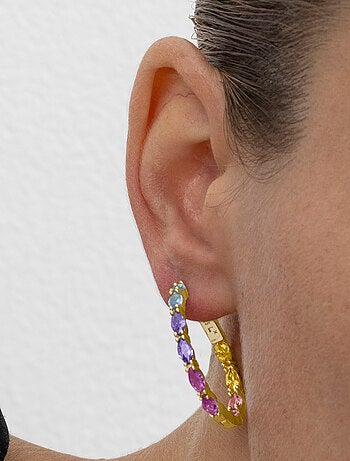 Boucles d'oreilles Luxenter en argent 925 et zircon multicolore finition or 18k - Zynsi