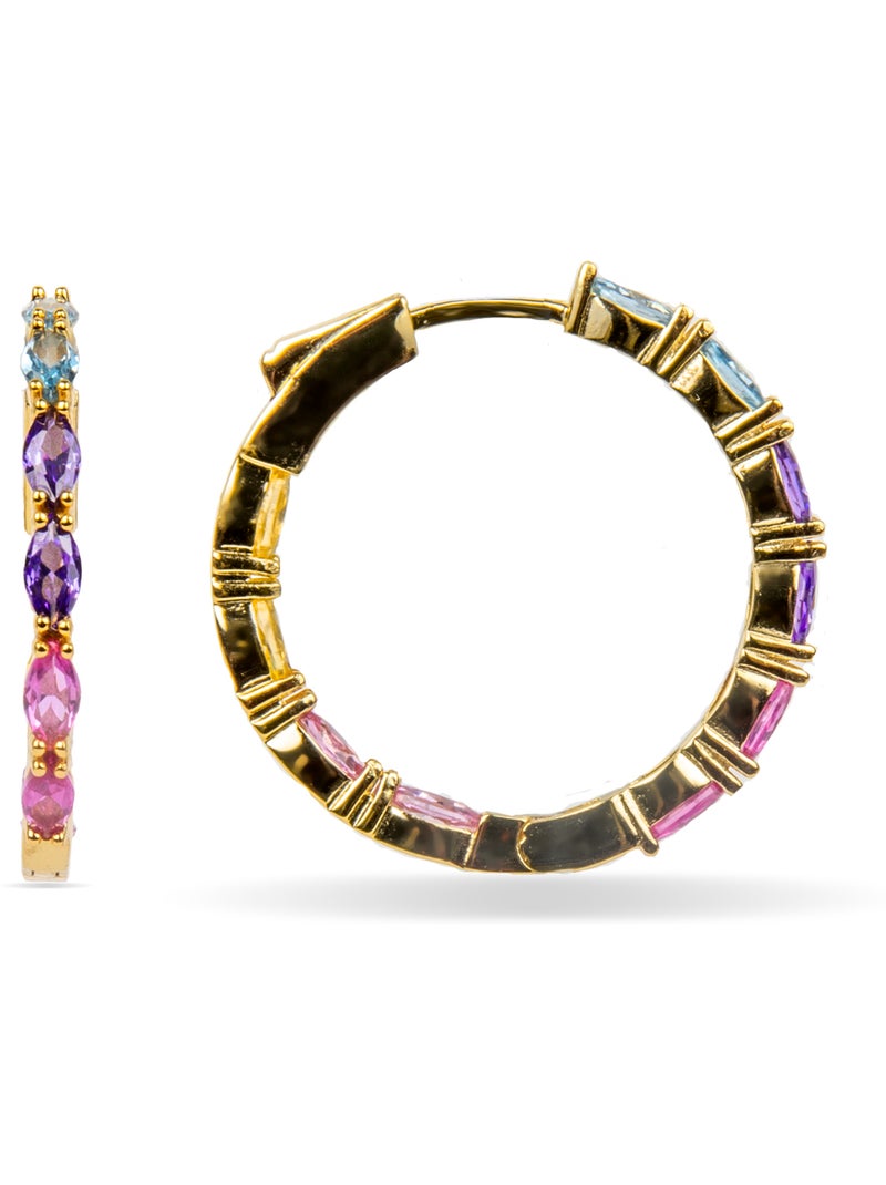 Boucles d'oreilles Luxenter en argent 925 et zircon multicolore finition or 18k - Zynsi Multicolore - Kiabi
