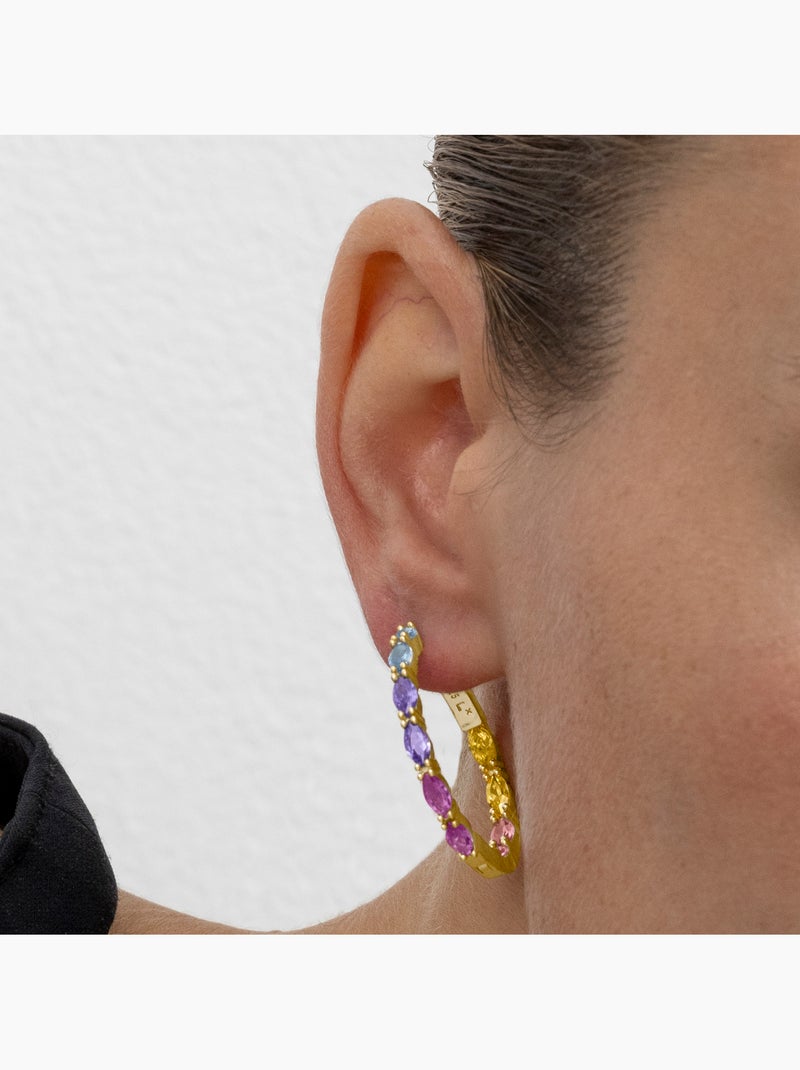 Boucles d'oreilles Luxenter en argent 925 et zircon multicolore finition or 18k - Zynsi Multicolore - Kiabi