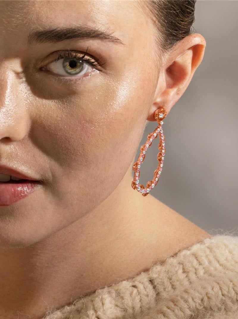 Boucles d'oreilles Luxenter en argent 925 et zircon multicolore finition or rose 18K - Wade Multicolore - Kiabi