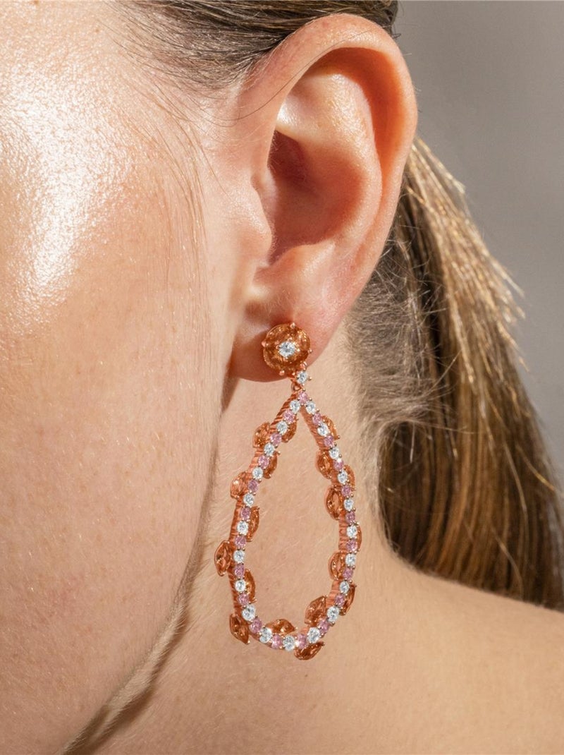 Boucles d'oreilles Luxenter en argent 925 et zircon multicolore finition or rose 18K - Wade Multicolore - Kiabi