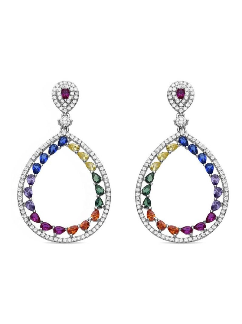 Boucles d'oreilles Luxenter en argent 925 et zircon multicolore rhodié - Tonmei Multicolore - Kiabi
