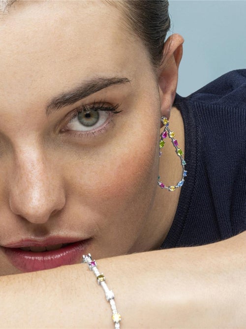 Boucles d'oreilles Luxenter en Argent 925 et Zircon multicolore rhodié - Weao - Kiabi