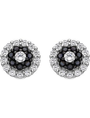 Boucles d'oreilles Luxenter en argent 925 et zircon onyx rhodié - Ziadri