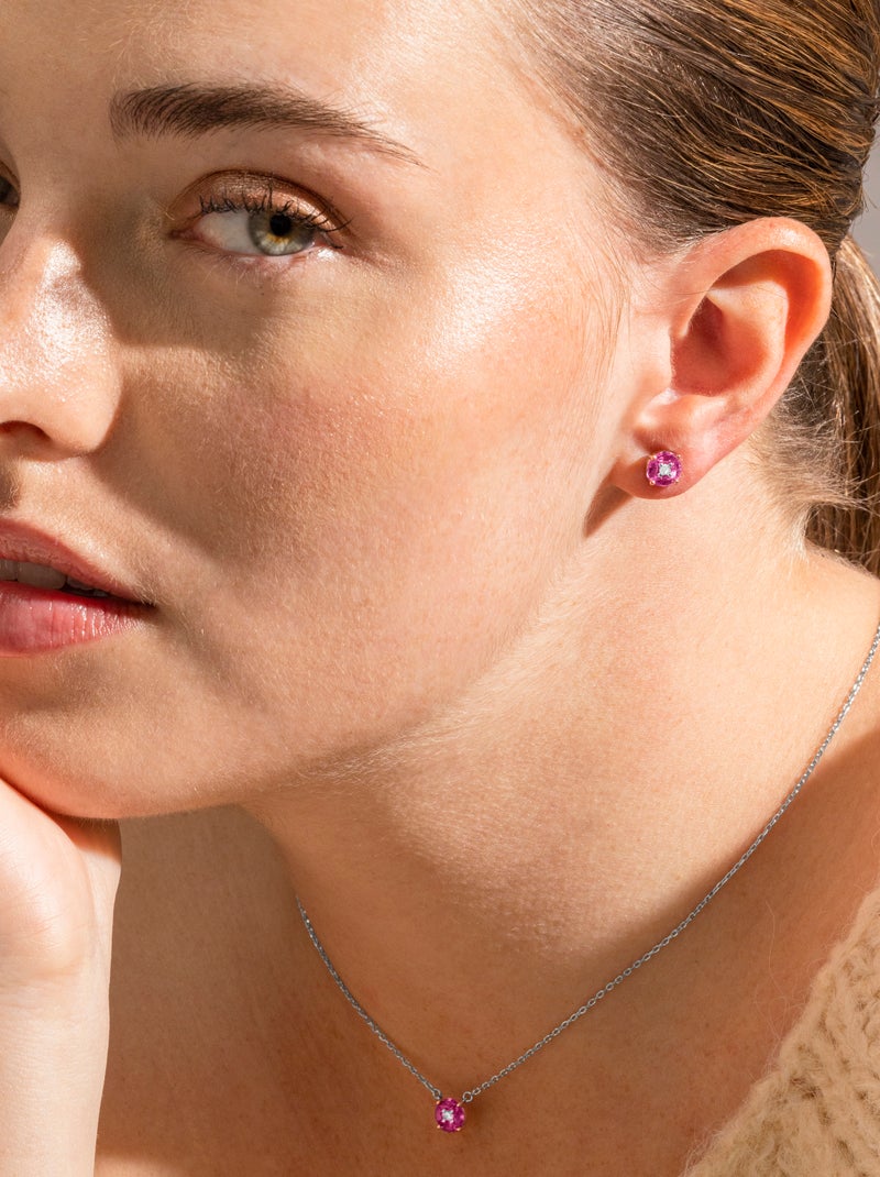 Boucles d'oreilles Luxenter en argent 925 et zircon rose rhodié - Siankho Rose - Kiabi