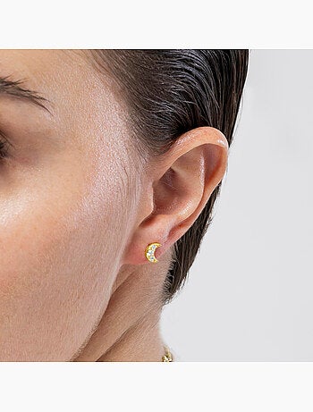 Boucles d'oreilles Luxenter en argent 925 et zircone brillante, finition or jaune 18 k - Luna
