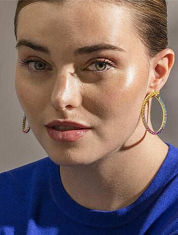 Boucles d'oreilles Luxenter en argent 925 et zircone multicolore finition or 18k - Axo