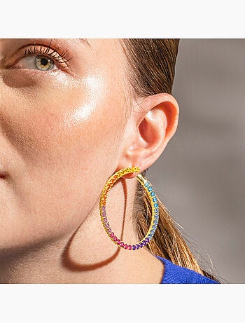 Boucles d'oreilles Luxenter en argent 925 et zircone multicolore finition or 18k - Axo