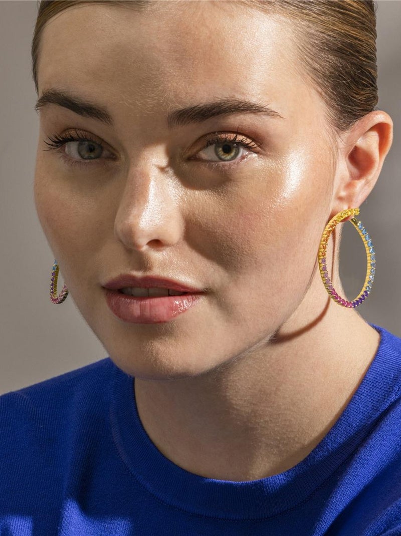 Boucles d'oreilles Luxenter en argent 925 et zircone multicolore finition or 18k - Axo Multicolore - Kiabi