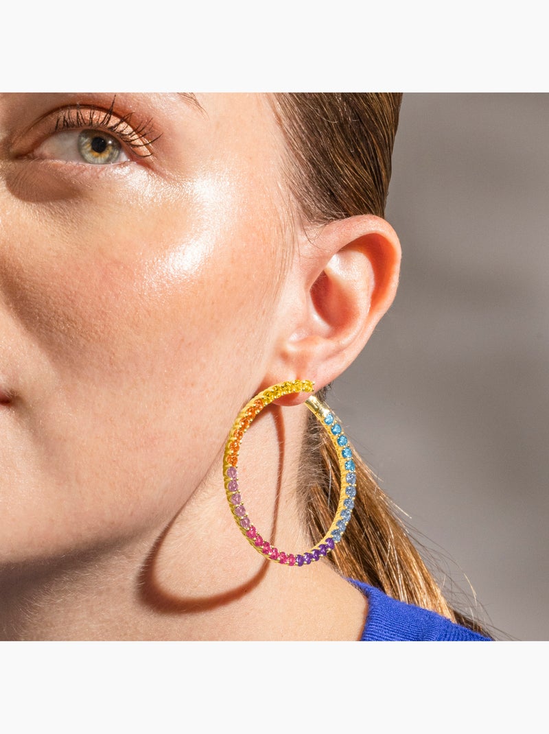 Boucles d'oreilles Luxenter en argent 925 et zircone multicolore finition or 18k - Axo Multicolore - Kiabi