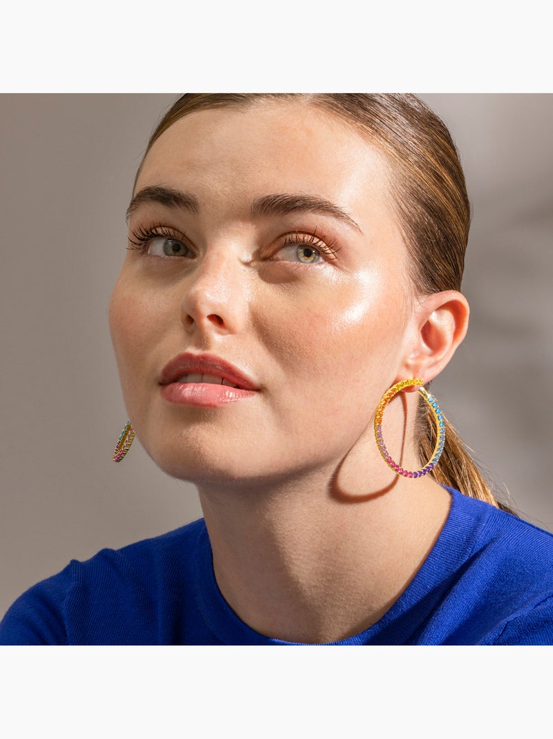 Boucles d'oreilles Luxenter en argent 925 et zircone multicolore finition or 18k - Axo Multicolore - Kiabi