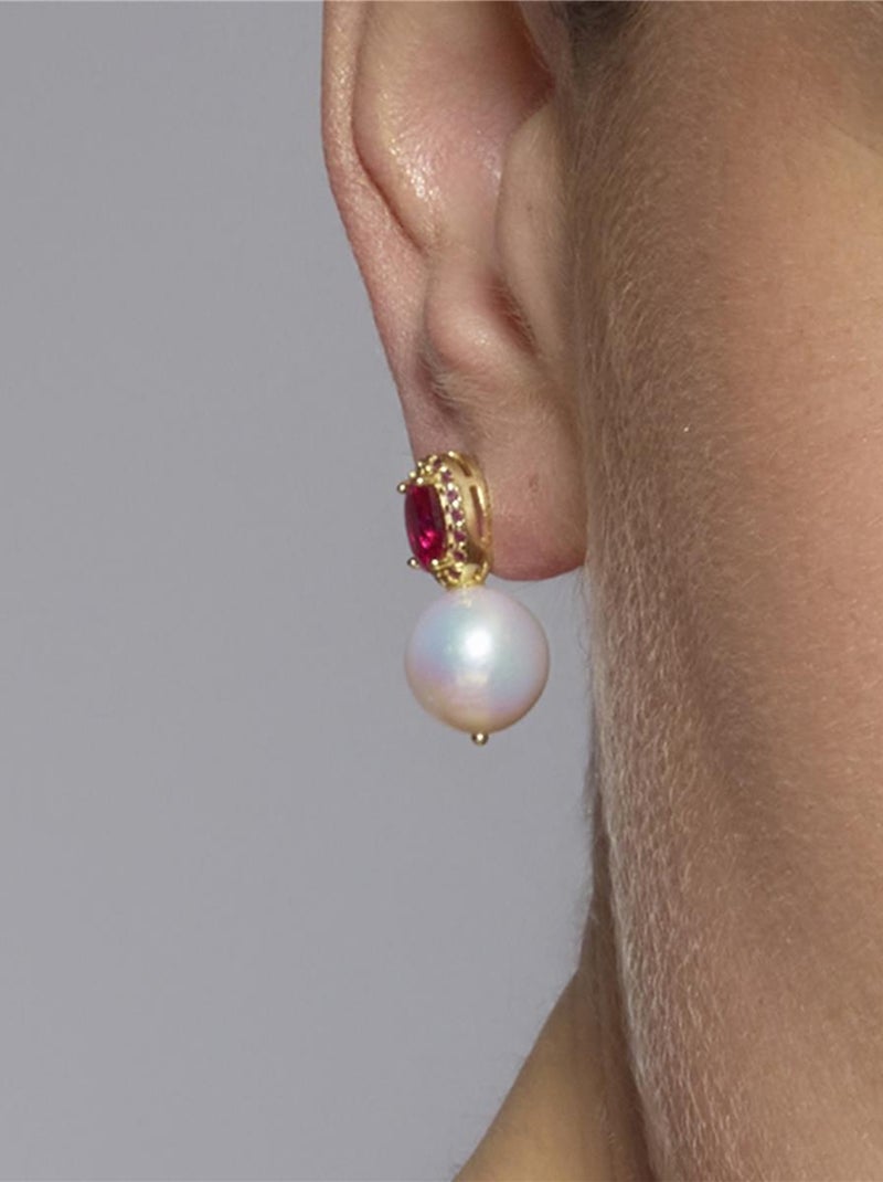 Boucles d'oreilles Luxenter en argent 925 et zirconia rubis rhodié - Herwa Rouge - Kiabi