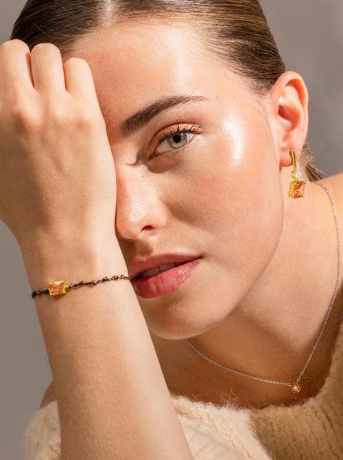 Boucles d'oreilles Luxenter en argent 925 et zirconium champagne plaqué or 18k - Askuo - Kiabi