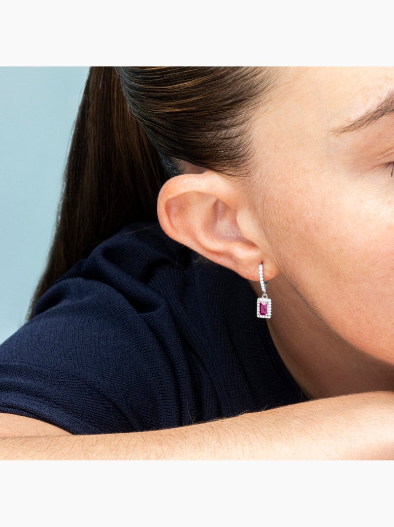 Boucles d'oreilles Luxenter en argent 925 et zirconium plaqué rhodium - Koiesa Rouge - Kiabi