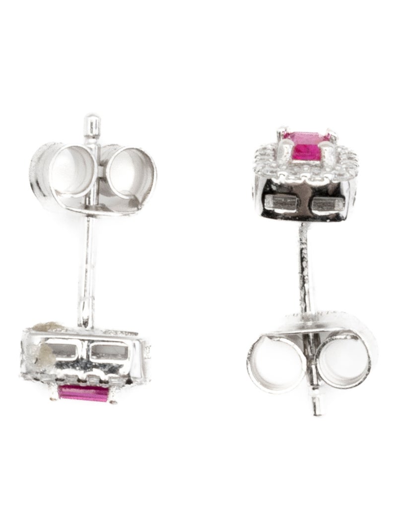 Boucles d'oreilles Luxenter en argent 925 et zirconium rhodié - Sesh Rouge - Kiabi