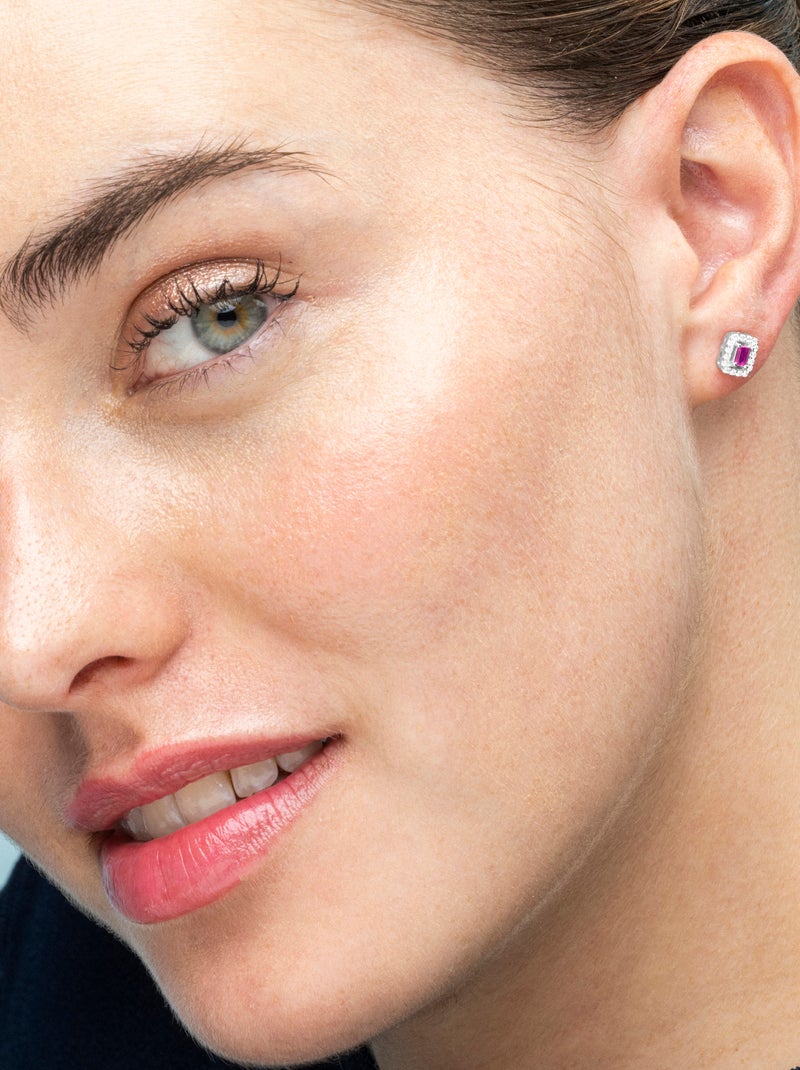 Boucles d'oreilles Luxenter en argent 925 et zirconium rhodié - Sesh Rouge - Kiabi