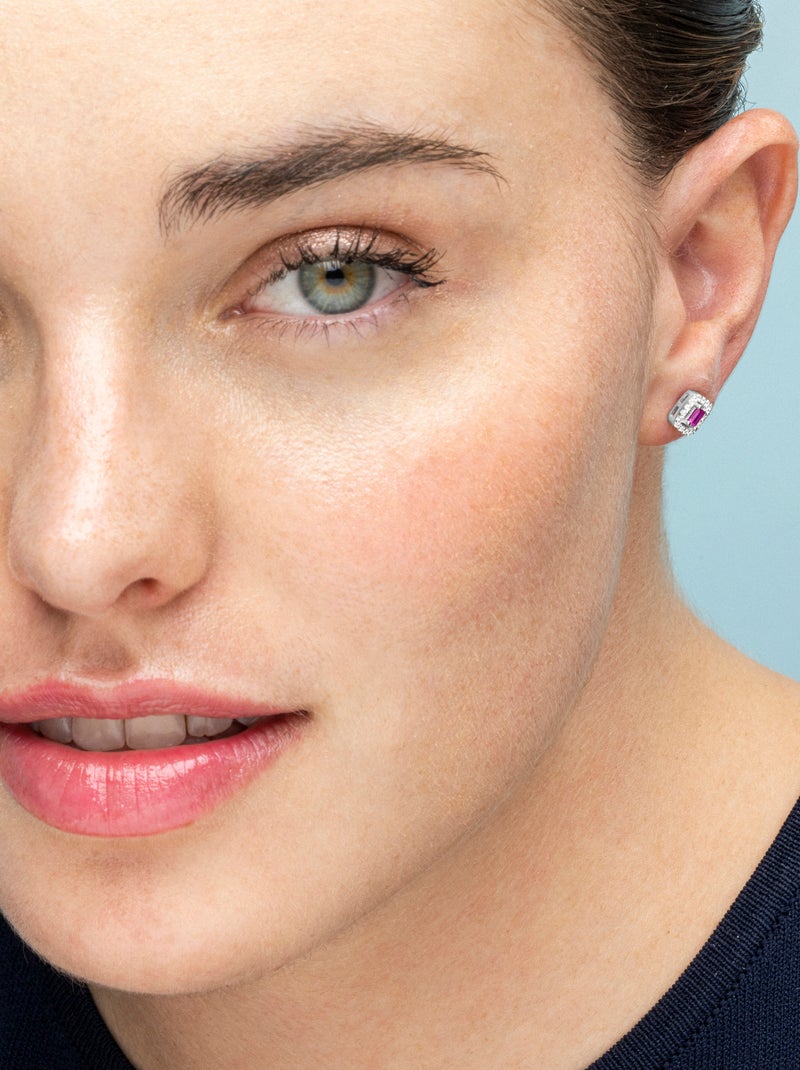 Boucles d'oreilles Luxenter en argent 925 et zirconium rhodié - Sesh Rouge - Kiabi