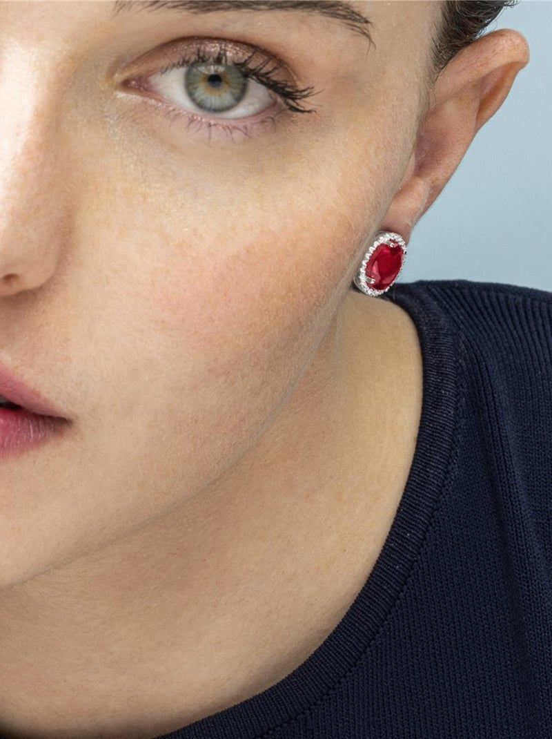 Boucles d'oreilles Luxenter en argent 925 et zirconium rubis rhodié - Lyla Rouge - Kiabi