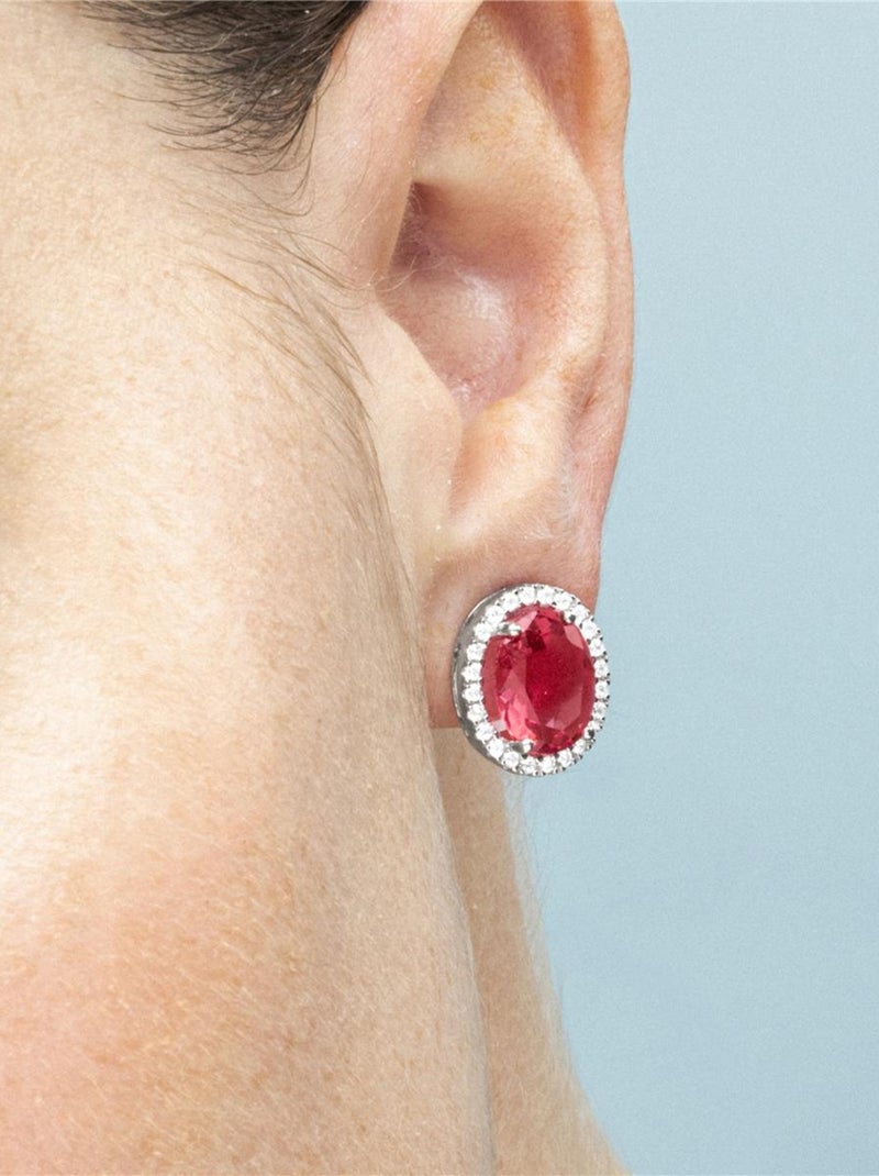 Boucles d'oreilles Luxenter en argent 925 et zirconium rubis rhodié - Lyla Rouge - Kiabi