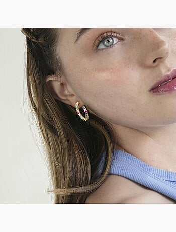Boucles d'oreilles Luxenter en argent 925 zircon multicolore et finition et plaqué or 18k-Azarlo