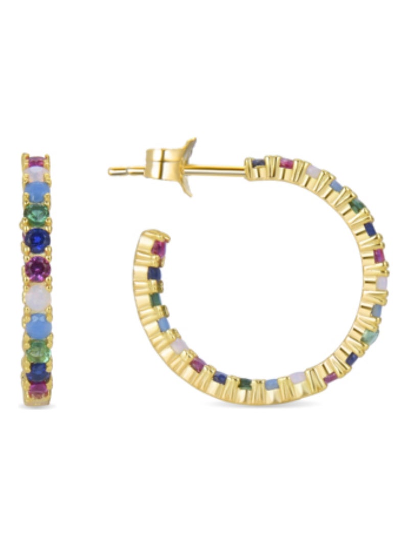 Boucles d'oreilles Luxenter en argent 925  zircon multicolore et finition et plaqué or 18k-Azarlo Multicolore - Kiabi