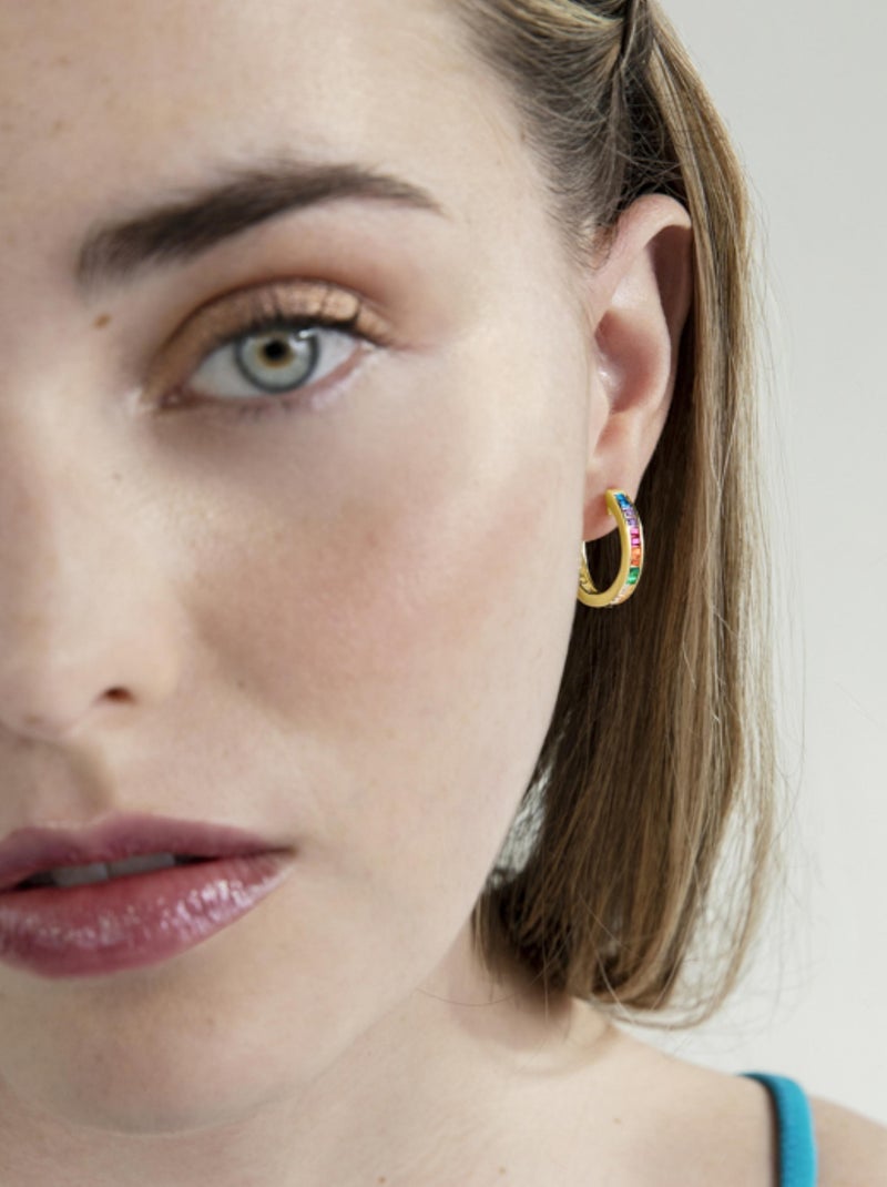 Boucles d'oreilles Luxenter en argent 925  zircon multicolore et finition et plaqué or 18k-Tuhato Multicolore - Kiabi