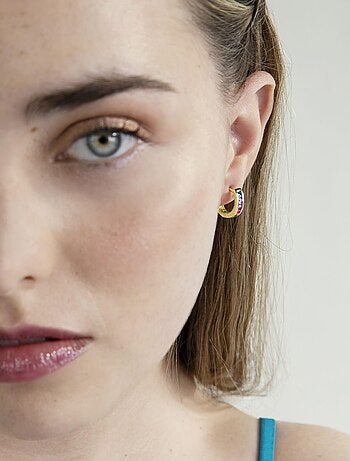 Boucles d'oreilles Luxenter en argent 925 zircon multicolore et finition et plaqué or 18k-Tuhato