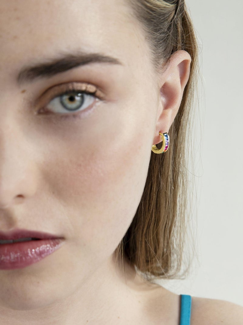 Boucles d'oreilles Luxenter en argent 925  zircon multicolore et finition et plaqué or 18k-Tuhato Multicolore - Kiabi