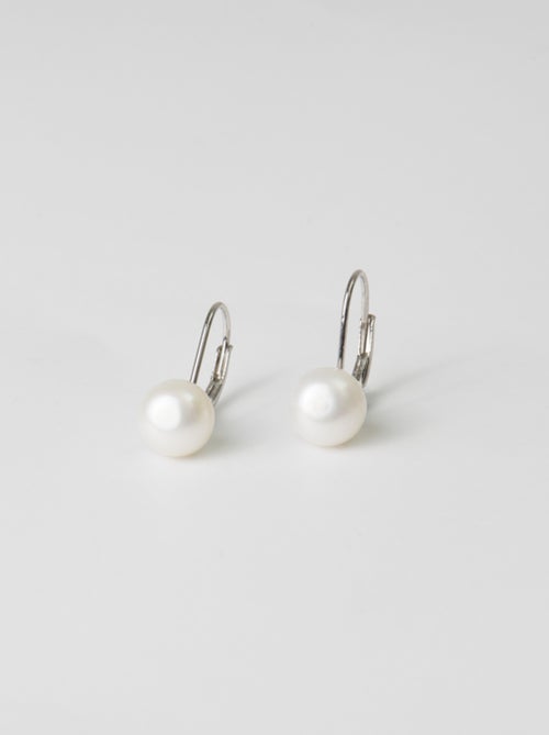 Boucles d'oreilles Luxenter en argent fin 925 avec perle blanche, finition rhodiée - Essential - Kiabi