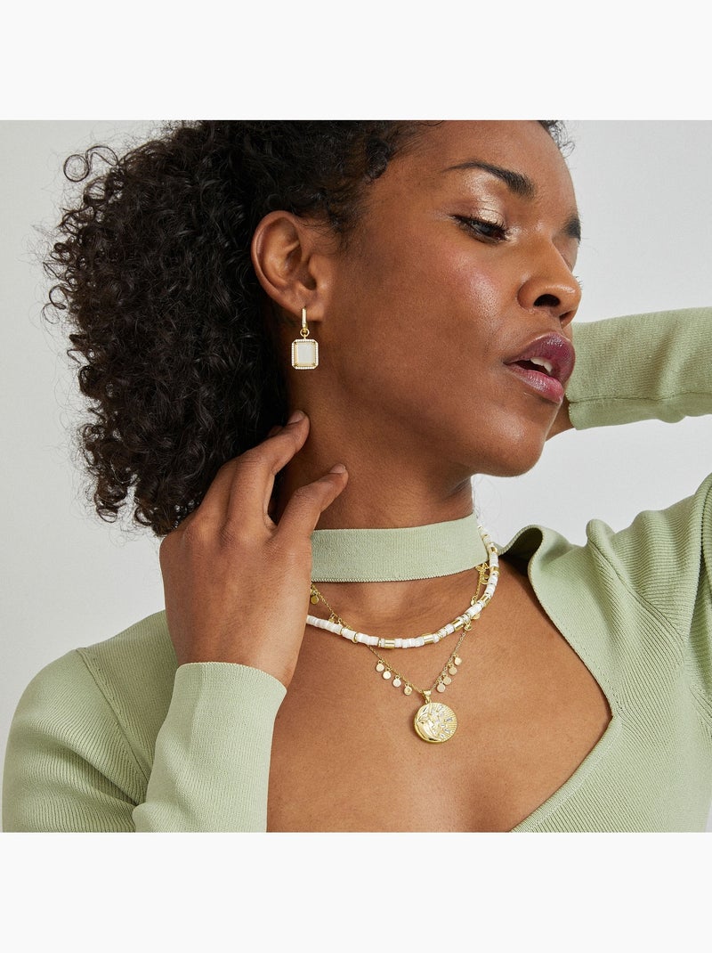 Boucles d'oreilles Luxenter en argent sterling 925 avec nacre blanche et plaqué or 18k-Kakan Blanc - Kiabi