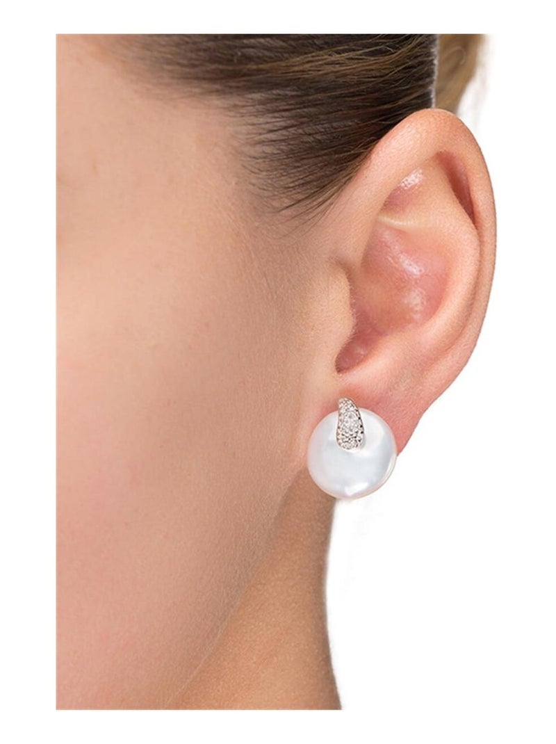 Boucles d'oreilles Luxenter en argent sterling 925 avec perle blanche et finitions en rhodium-Amba Blanc - Kiabi