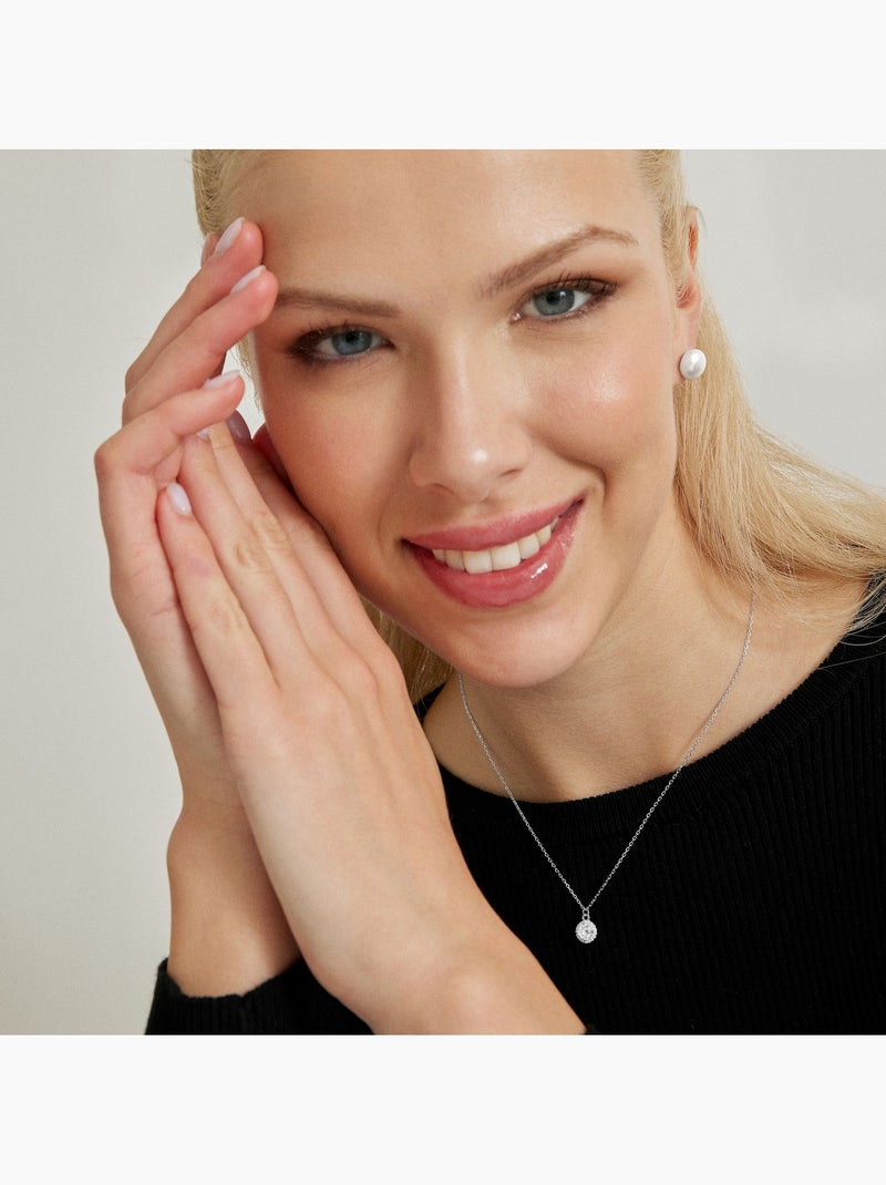 Boucles d'oreilles Luxenter en argent sterling 925 avec perle blanche, finition rhodiée - Básico Argent - Kiabi