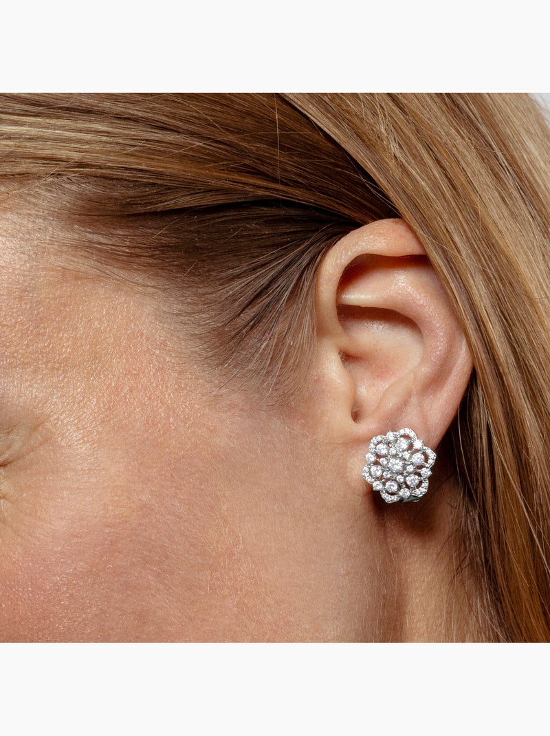 Boucles d'oreilles Luxenter en argent sterling 925 avec zircone brillante, finition rhodium - Soori Blanc - Kiabi