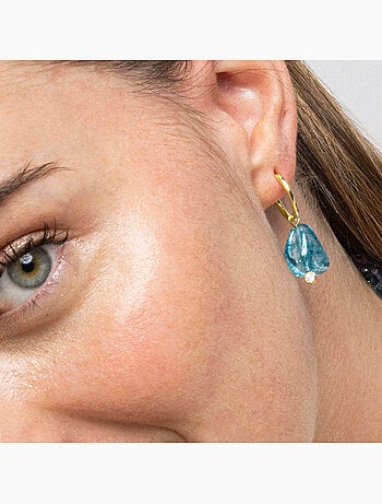 Boucles d'oreilles Luxenter en argent sterling 925 et cristal bleu foncé, finition or 18 k - Xiua